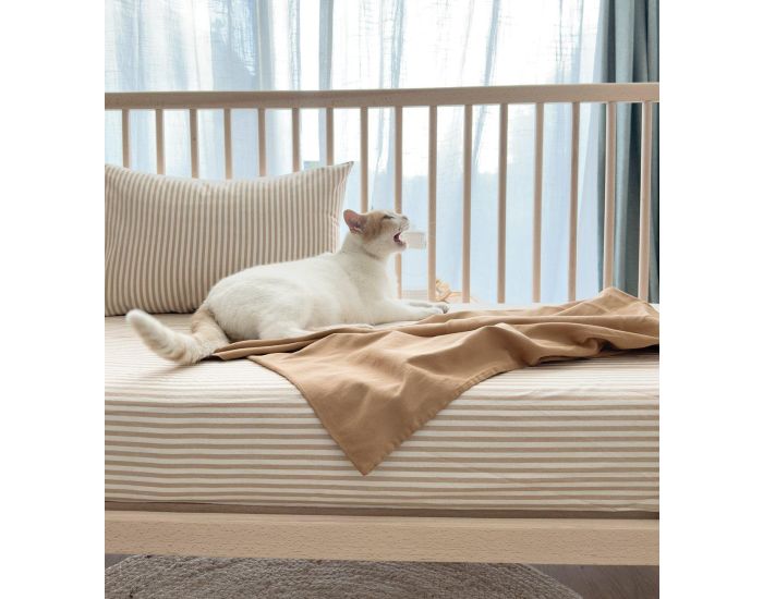 KADOLIS Drap Housse B�b� en Percale de Coton Bio - Ray� - Ambre 60 x 120 cm (2)