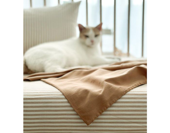KADOLIS Drap Housse B�b� en Percale de Coton Bio - Ray� - Ambre 60 x 120 cm (4)