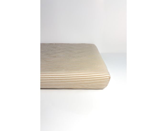 KADOLIS Drap Housse B�b� en Percale de Coton Bio - Ray� - Ambre 60 x 120 cm (1)