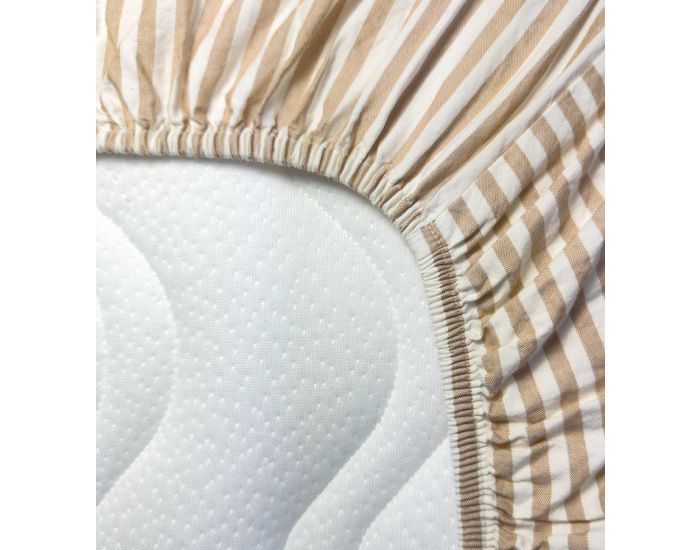 KADOLIS Drap Housse B�b� en Percale de Coton Bio - Ray� - Ambre 60 x 120 cm (3)