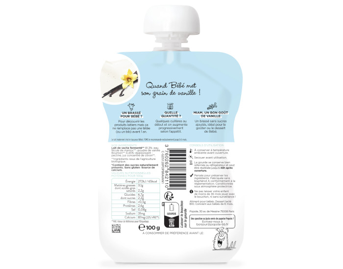 POPOTE Gourde Brass Vanille - 100g - Ds 6 mois (1)