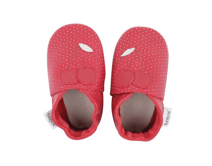 BOBUX Chaussons Bb Soft Soles en cuir Cerise rouge  pois (1)