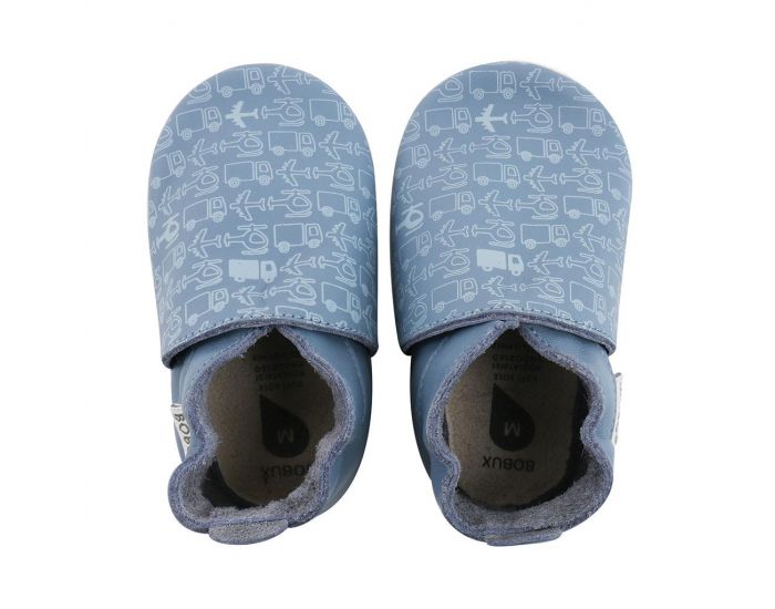 BOBUX Chaussons Bb Soft Soles en cuir - Bleu transport imprim (1)