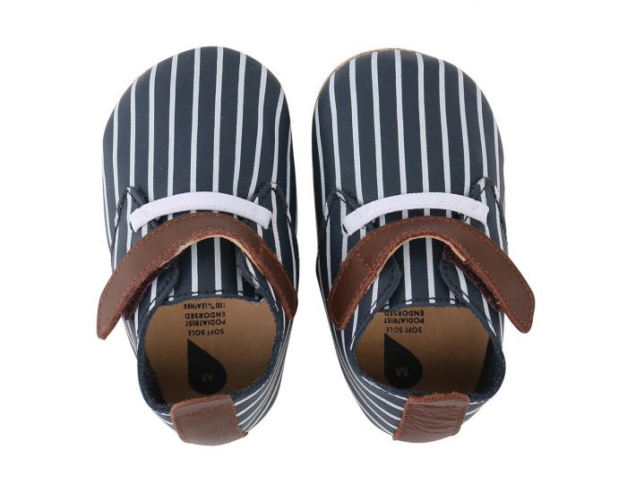 BOBUX Chaussons Bb Soft Soles en cuir - Marine lignes blanc Trainer (1)
