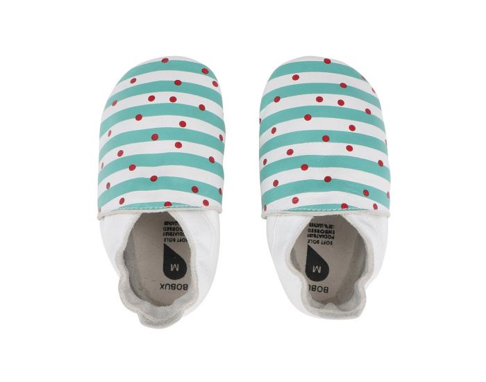 BOBUX Chaussons Bb Soft Soles en cuir - Pois rayures Bleu (1)