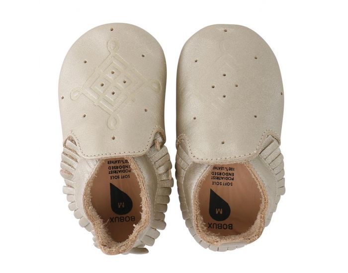 BOBUX Chaussons Bb Soft Soles en cuir - Moccassin dor avec pompons (1)