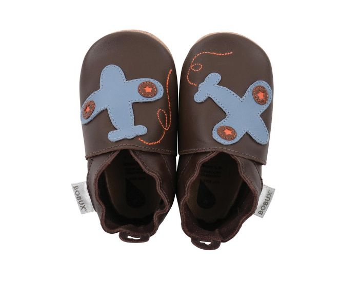 BOBUX Chaussons Bb Soft Soles en cuir - Avion Brun (1)