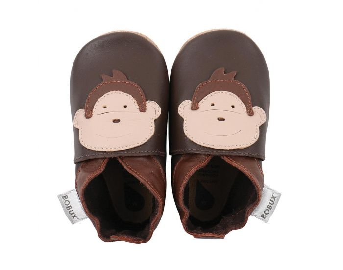 BOBUX Chaussons Bb Soft Soles en cuir - Singe Chocolat (1)