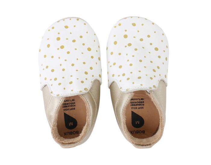 BOBUX Chaussons Bb Soft Soles en cuir - Loafer blanc pois dor (1)