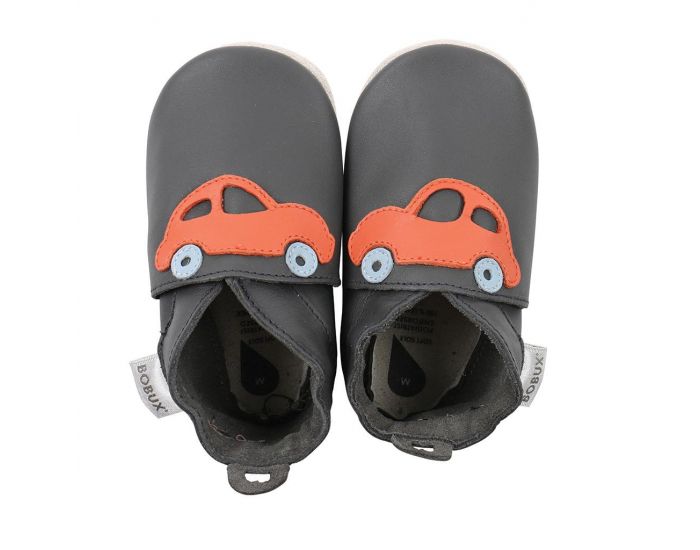 BOBUX Chaussons Bb Soft Soles en cuir - Voiture de sport Gris Orange (1)