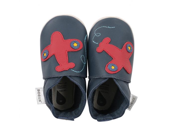 BOBUX Chaussons Bb Soft Soles en cuir - Avion Marine (1)