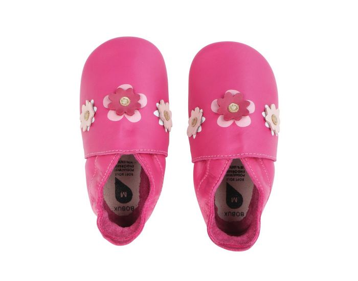 BOBUX Chaussons Bb Soft Soles en cuir - Fleurs Rose (1)