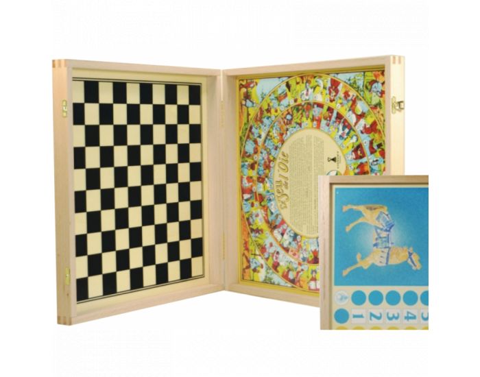 JURABUIS Coffret 4 jeux en bois - Maison CHAVET (dames dadas oies marelle 330 mm) (1)