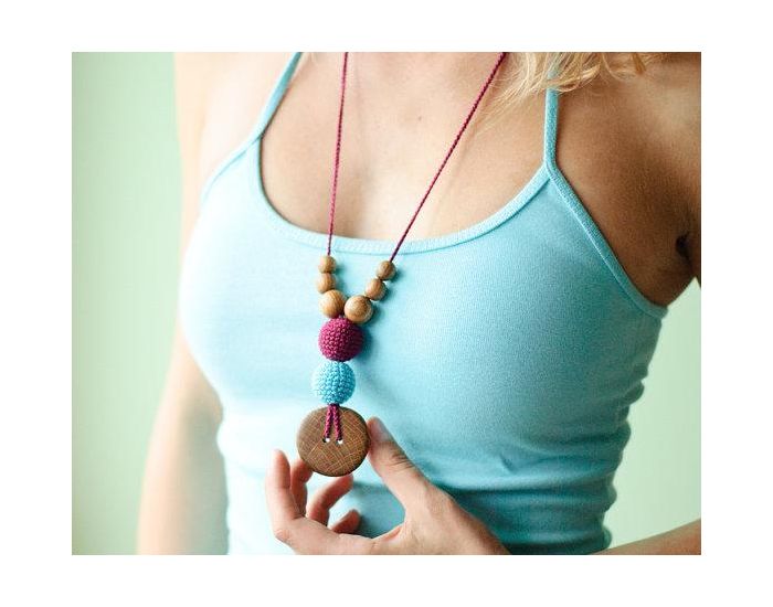KANGAROO CARE Collier d'allaitement et de portage Cherry & Bright blue Chne - BN013 (2)