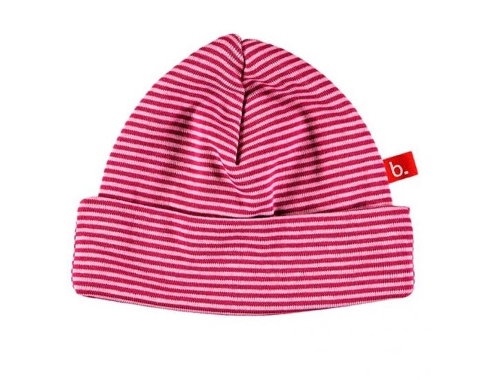 LIMOBASICS Bonnet de naissance en coton bio  rayures roses (3)