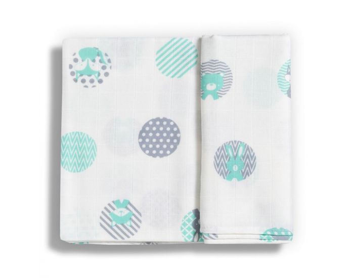 GLOOP! Set de 3 langes 100x100 �toiles, Animaux de la For�t & El�phants - Blanc (5)