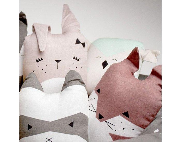 FABELAB Coussin raton-laveur en coton bio - Gris/Blanc (3)