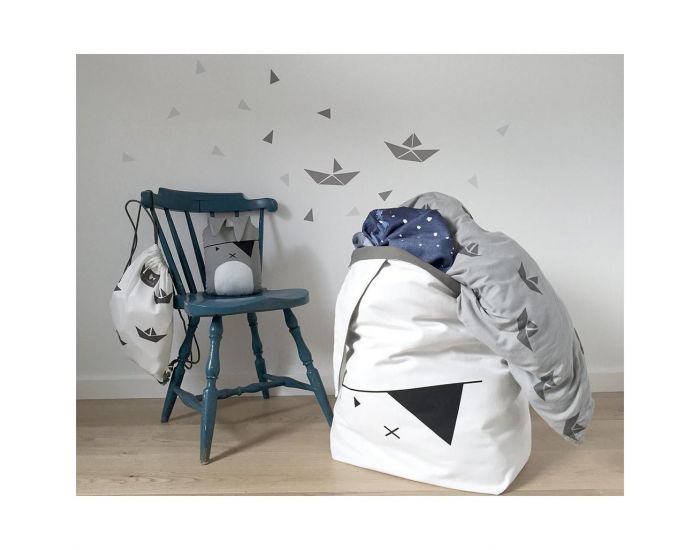FABELAB Grand sac de rangement en coton bio Lapin Pirate - Blanc (1)