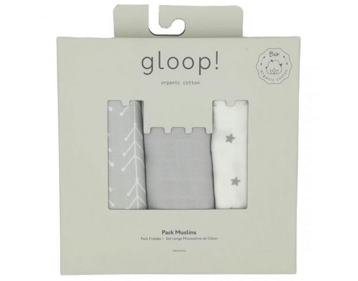 GLOOP! Set de 3 langes 100x100 cm Etoiles, Plumes, Elephant (5)