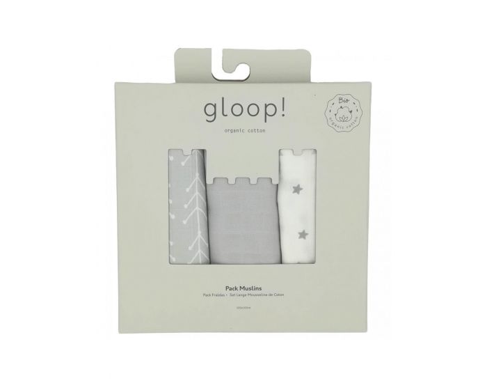 GLOOP! Set de 3 langes 100x100 cm Etoiles, Plumes, Elephant (9)