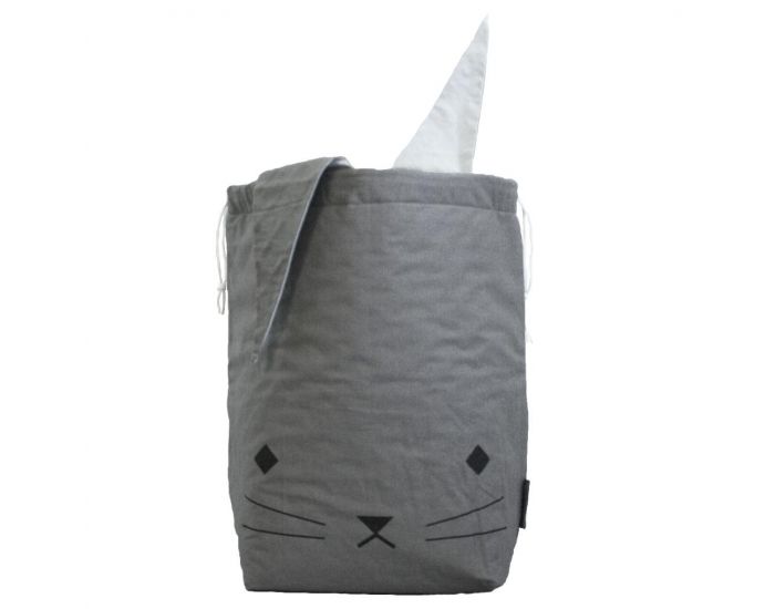 FABELAB Grand sac de rangement en coton bio Chat - Gris (1)