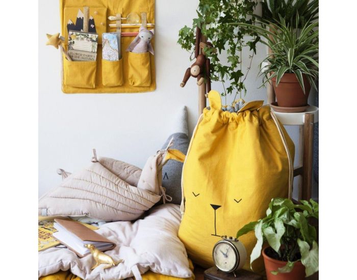 FABELAB Grand Sac de Rangement en Coton Bio Ours - Jaune (1)
