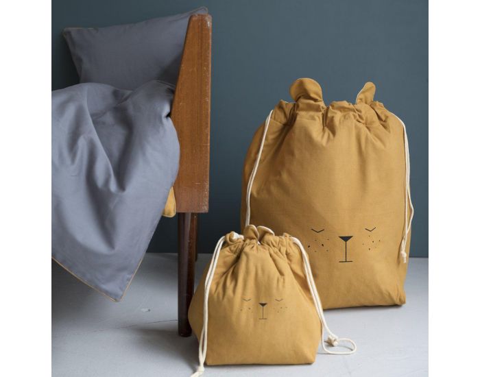 FABELAB Grand Sac de Rangement en Coton Bio Ours - Jaune (7)