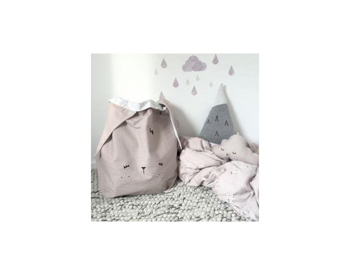 FABELAB Grand sac de rangement en coton bio Cute Bunny - Rose (14)