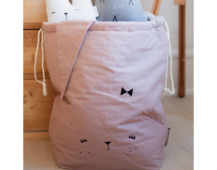 FABELAB Grand sac de rangement en coton bio Cute Bunny - Rose (22)