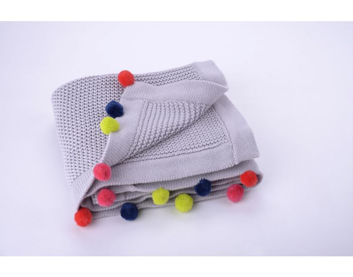 KIKADU Couverture en coton avec Pompons (1)