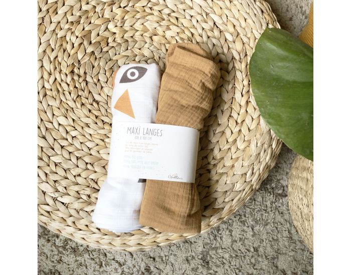 CAROTTE & CIE Lot de 2 maxi Langes coton bio 100x100 cm (1)