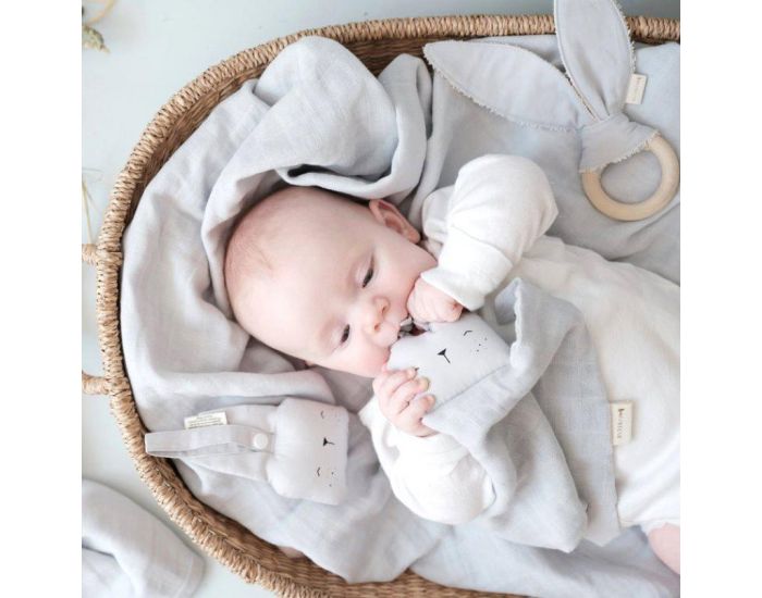 FABELAB Doudou Lapin en Mousseline de Coton Bio - Ds la naissance - Gris (5)