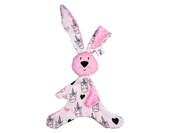 SEVIRA KIDS Doudou XXL en Mousseline de Bambou et Minky - Lapin Kic Kic - Rose (8)