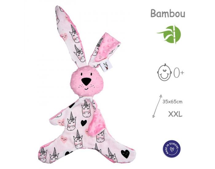 SEVIRA KIDS Doudou XXL en Mousseline de Bambou et Minky - Lapin Kic Kic - Rose (7)