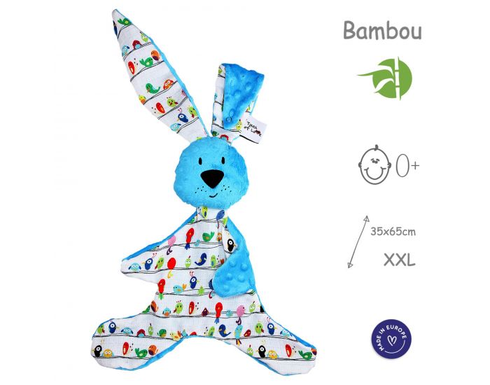 SEVIRA KIDS Doudou XXL en Mousseline de Bambou et Minky - Lapin Kic Kic - Bleu (1)