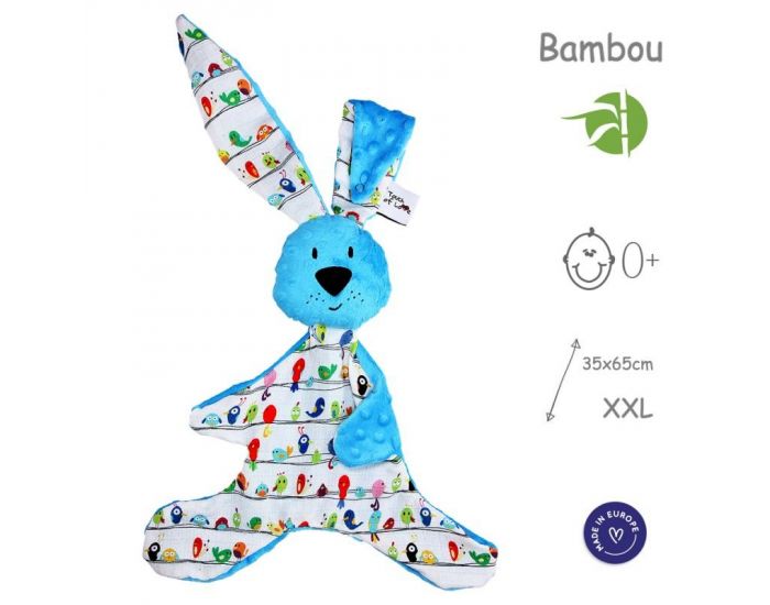 SEVIRA KIDS Doudou XXL en Mousseline de Bambou et Minky - Lapin Kic Kic - Bleu (6)