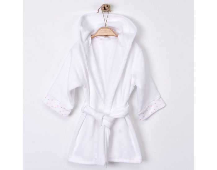 SEVIRA KIDS Peignoir bb et enfant  capuche en coton bio GOTS - Hearts Blanc (4)