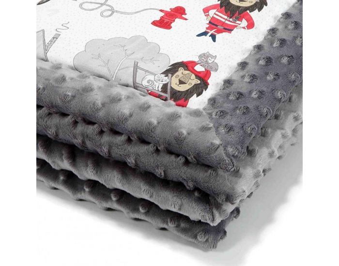 SEVIRA KIDS Couverture b�b� double face coton et Minky - L�o le pompier - Taille S Gris (1)