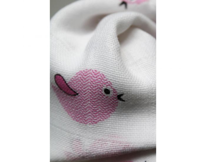 KADOLIS Lot de 3 Langes 100% Coton Bio Motifs Oiseaux Rose 60 x 60 cm (2)