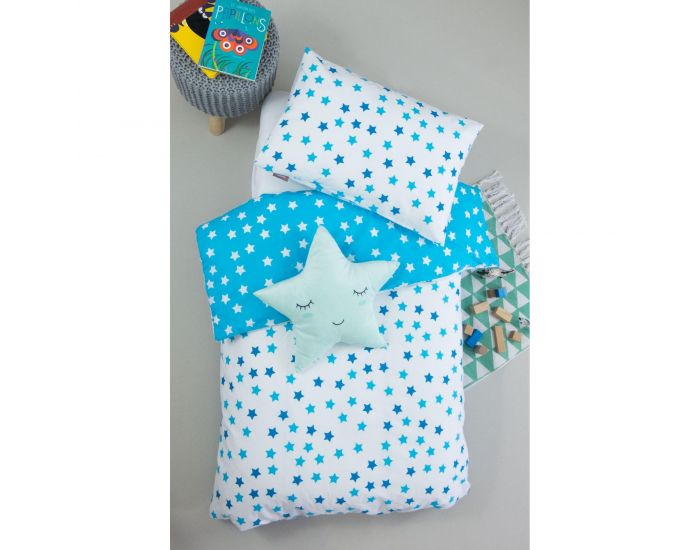 KADOLIS Housse de Couette Bb + Taie en Coton Bio Motifs Etoile Bleue 100 x 140 cm (2)