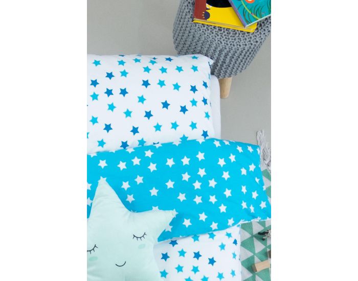 KADOLIS Housse de Couette Bb + Taie en Coton Bio Motifs Etoile Bleue 100 x 140 cm (4)