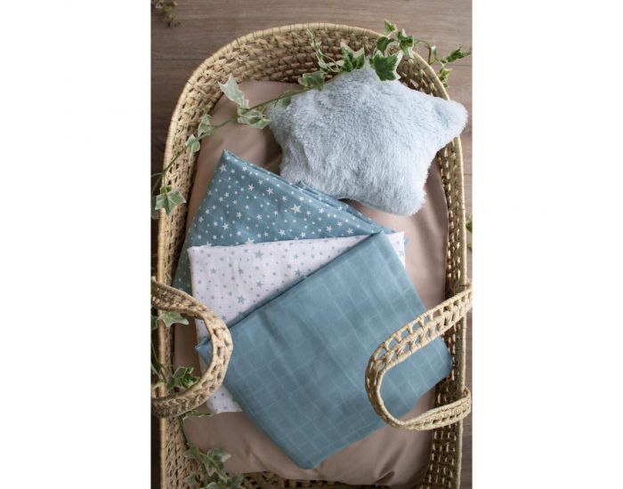 KADOLIS Lot de 3 Langes 100% Coton Bio Etoiles Bleu 60 x 60 cm (3)