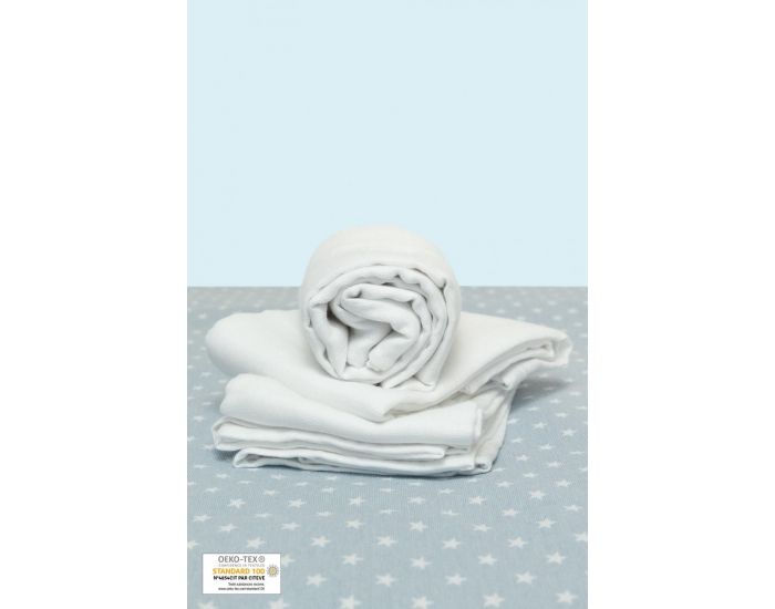 KADOLIS Lot de 3 Langes 100% Coton Bio Unis Blanc - 60 x 60 cm 60 x 60 cm (3)