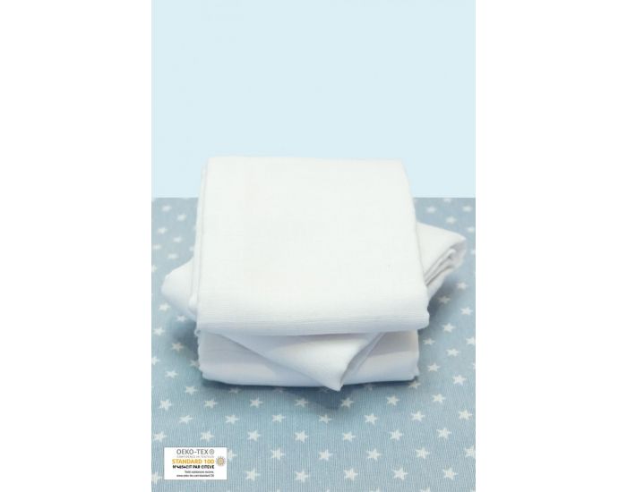 KADOLIS Lot de 3 Langes 100% Coton Bio Unis Blanc - 60 x 60 cm 60 x 60 cm (2)
