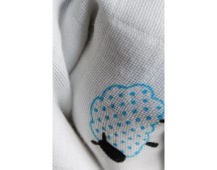 KADOLIS Lot de 3 Langes 100% Coton Bio motifs Moutons Bleu 60 x 60 cm (2)