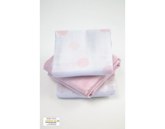 KADOLIS Lot de 3 Langes 100% Coton Bio imprims Rose Ple 60 x 60 cm (7)