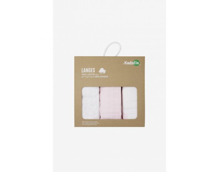 KADOLIS Lot de 3 Langes 100% Coton Bio imprims Rose Ple 60 x 60 cm (2)
