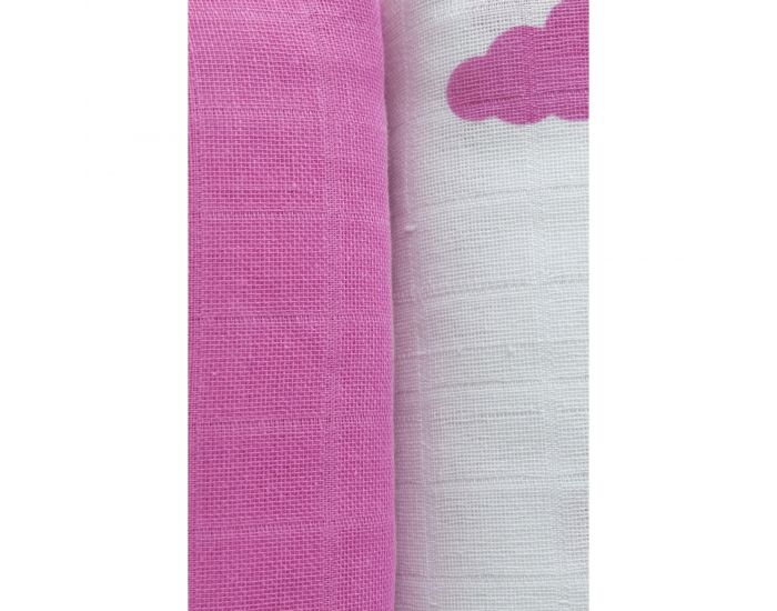 KADOLIS Lot de 2 Maxi Langes 100% Coton Bio imprims Nuages Rose 120 x 120 cm (1)