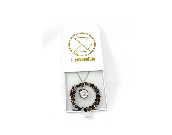 IRREVERSIBLE Coffret Bracelet d'Allaitement + Bola Oeil de tigre marron (2)