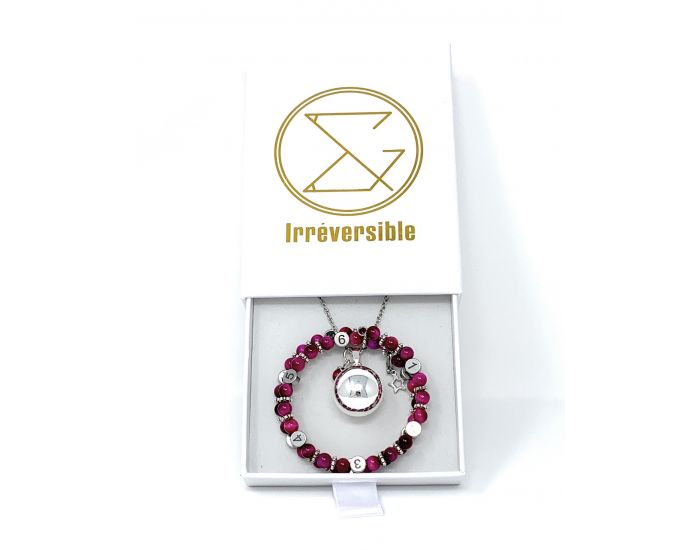IRREVERSIBLE Coffret Bracelet d'Allaitement + Bola Oeil de Tigre Rose (2)